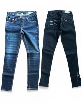 Women's Rag & Bone/JEAN  2 pair Skinny - Blue and Black (w/ zipper detail)